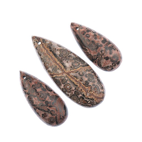 Earth's Jewels Semi-Precious 3 Teardrop Pendant Slices Natural Leopard Jasper