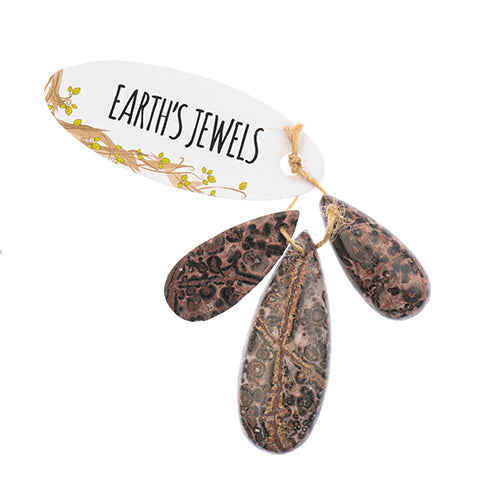 Earth's Jewels Semi-Precious 3 Teardrop Pendant Slices Natural Leopard Jasper