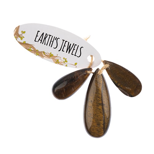 Earth's Jewels Semi-Precious 3 Teardrop Pendant Slices Natural Tiger Eye
