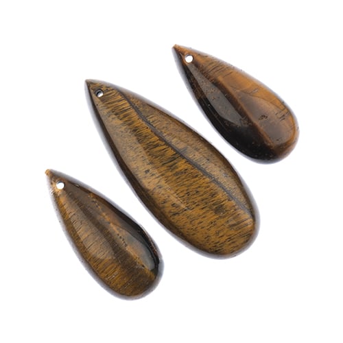 Earth's Jewels Semi-Precious 3 Teardrop Pendant Slices Natural Tiger Eye