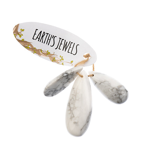 Earth's Jewels Semi-Precious 3 Teardrop Pendant Slices Natural White Howlite