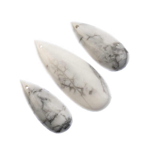Earth's Jewels Semi-Precious 3 Teardrop Pendant Slices Natural White Howlite