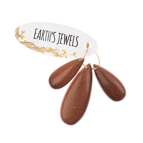 Earth's Jewels Semi-Precious 3 Teardrop Pendant Slices Natural Gold Sandstone