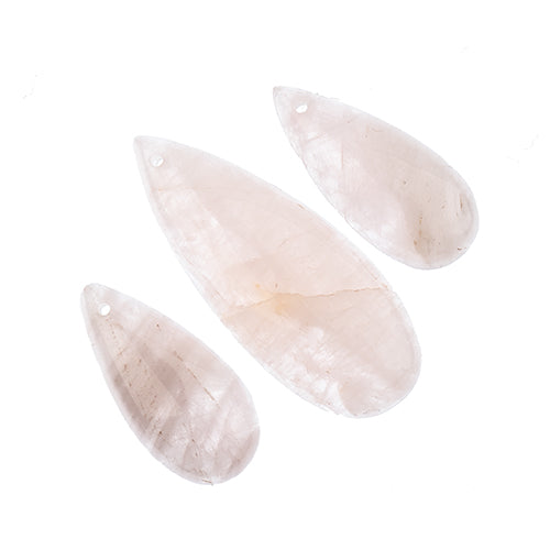 Earth's Jewels Semi-Precious 3 Teardrop Pendant Slices Natural Rose Quartz