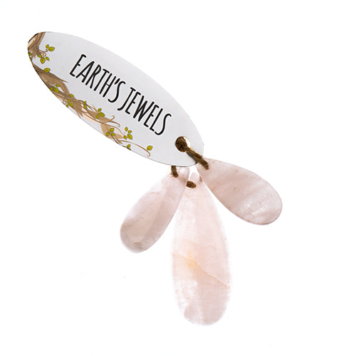 Earth's Jewels Semi-Precious 3 Teardrop Pendant Slices Natural Rose Quartz