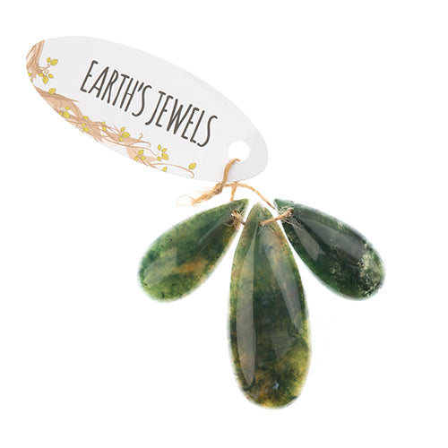 Earth's Jewels Semi-Precious 3 Teardrop Pendant Slices Natural Green Moss Agate