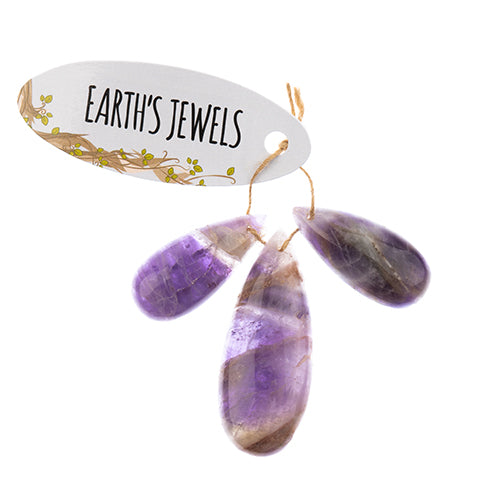 Earth's Jewels Semi-Precious 3 Teardrop Pendant Slices Natural Amethyst