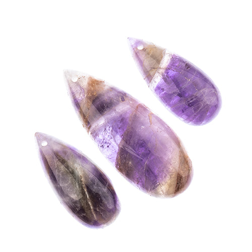 Earth's Jewels Semi-Precious 3 Teardrop Pendant Slices Natural Amethyst