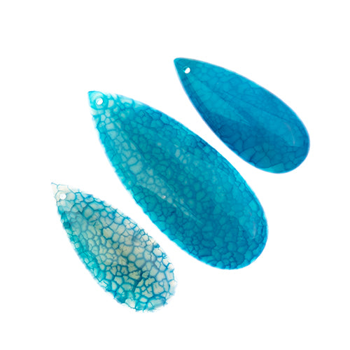 Earth's Jewels Semi-Precious 3 Teardrop Pendant Slices Natural Blue Agate