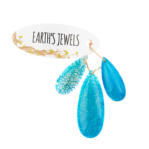Earth's Jewels Semi-Precious 3 Teardrop Pendant Slices Natural Blue Agate