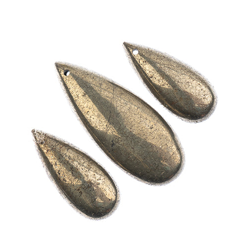 Earth's Jewels Semi-Precious 3 Teardrop Pendant Slices Natural Pyrite