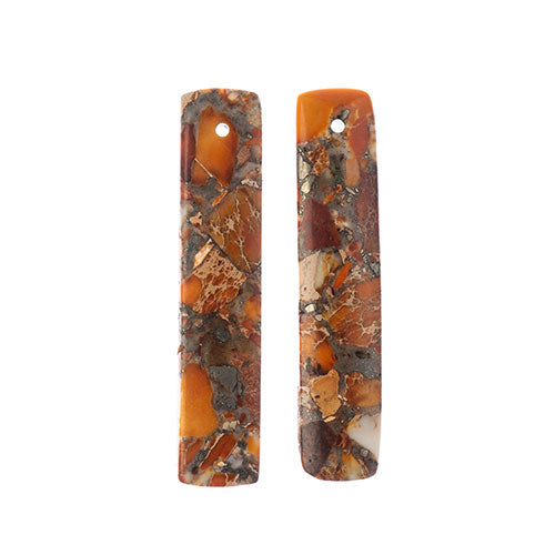 Earth's Jewels Semi-Precious 2 Rectangle Pendant Slices 10x46mm Synthetic Imperial Jasper 