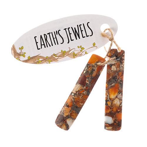 Earth's Jewels Semi-Precious 2 Rectangle Pendant Slices 10x46mm Synthetic Imperial Jasper