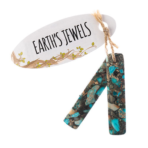 Earth's Jewels Semi-Precious 2 Rectangle Pendant Slices 10x46mm Synthetic Imperial Jasper