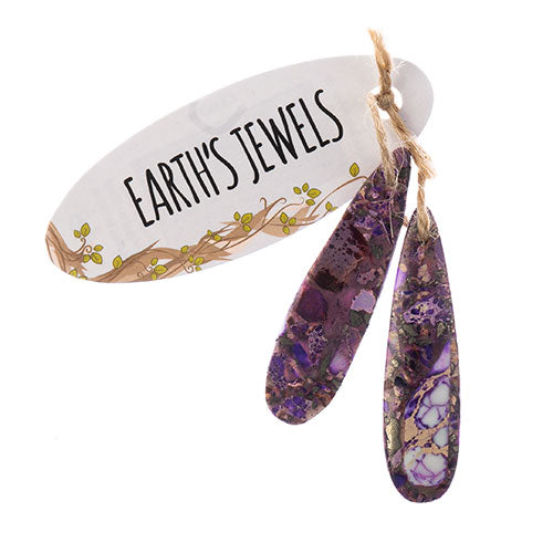 Earth’s Jewels Semi-Precious 2 Teardrop Pendant Slices 12x46mm Synthetic Imperial Jasper