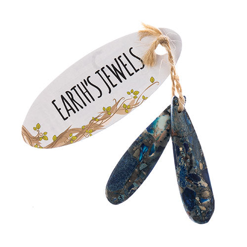 Earth’s Jewels Semi-Precious 2 Teardrop Pendant Slices 12x46mm Synthetic Imperial Jasper
