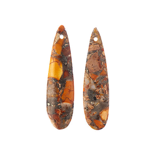 Earth’s Jewels Semi-Precious 2 Teardrop Pendant Slices 12x46mm Synthetic Imperial Jasper