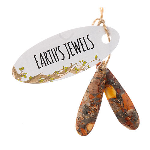 Earth’s Jewels Semi-Precious 2 Teardrop Pendant Slices 12x46mm Synthetic Imperial Jasper