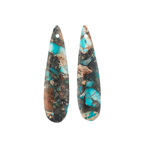 Earth’s Jewels Semi-Precious 2 Teardrop Pendant Slices 12x46mm Synthetic Imperial Jasper