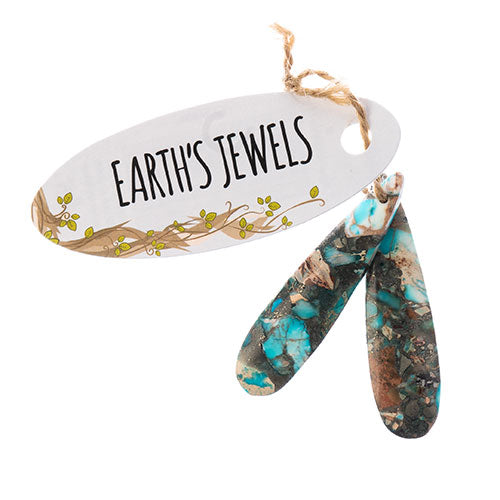 Earth’s Jewels Semi-Precious 2 Teardrop Pendant Slices 12x46mm Synthetic Imperial Jasper