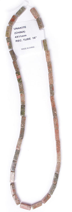 Unakite 4x11mm Rectangular Tube 16" Semi-Precious 