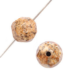 Facetted Round 16in Semi-Precious Bead Brown Picture Jasper
