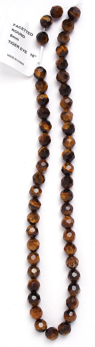 Facetted Round 16in Semi-Precious Bead Tiger Eye