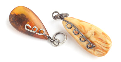 Semi-Precious Drop Pendant With Silver Wrap Amber