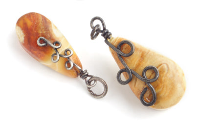 Semi-Precious Drop Pendant With Silver Wrap Amber