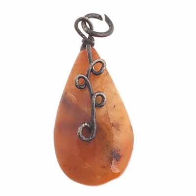 Semi-Precious Drop Pendant With Silver Wrap Amber