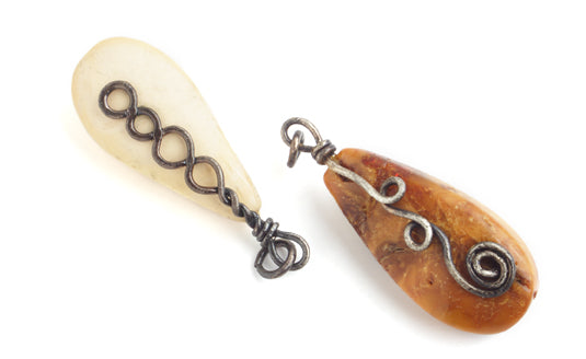 Semi-Precious Drop Pendant With Silver Wrap Amber
