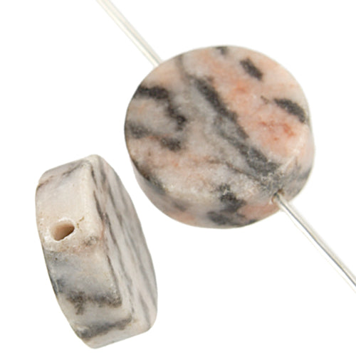 Semi-Precious Round Flat Beads 2x8" Strand  (Approx 20-28pcs) Pink Zebra