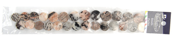 Semi-Precious Round Flat Beads 2x8" Strand  (Approx 20-28pcs) Pink Zebra