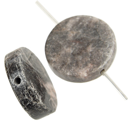 Semi-Precious Round Flat Beads 2x8" Strand  (Approx 20-28pcs) Pink Zebra