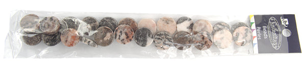 Semi-Precious Round Flat Beads 2x8" Strand  (Approx 20-28pcs) Pink Zebra