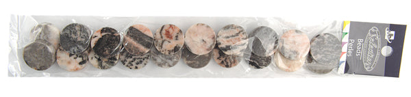 Semi-Precious Round Flat Beads 2x8" Strand  (Approx 20-28pcs) Pink Zebra