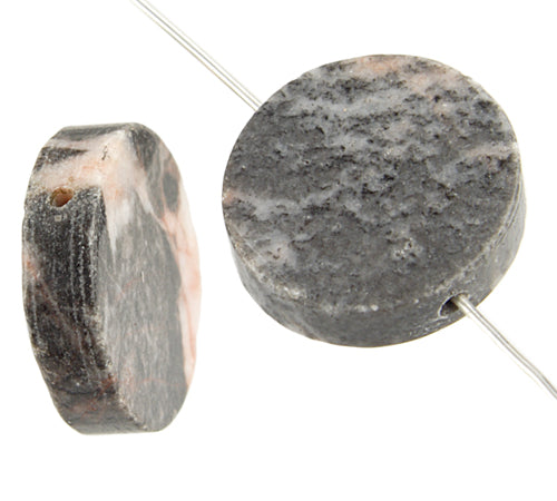 Semi-Precious Round Flat Beads 2x8" Strand  (Approx 20-28pcs) Pink Zebra