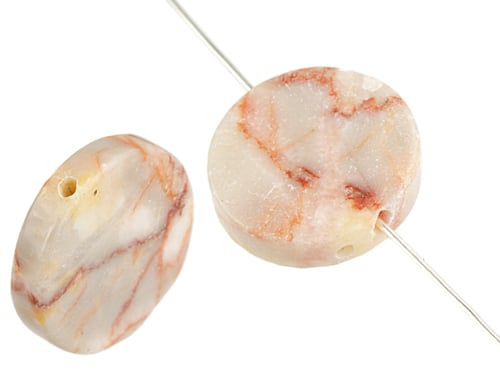 Semi-Precious Round Flat Beads 2x8" Strand  (Approx 20-28pcs) Red Zebra