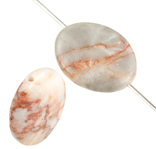 Semi-Precious Oval Shape Beads 2x8" Strand Red Zebra