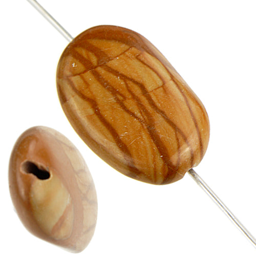 Semi-Precious Oval Shape Beads 2x8" Strand Picture Jasper