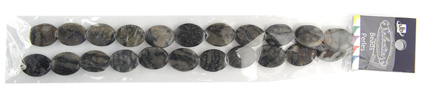 Semi-Precious Oval Shape Beads 2x8" Strand Grey Flake