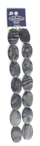 Semi-Precious Oval Shape Beads 2x8" Strand Grey Flake