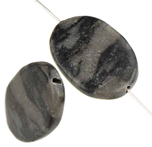 Semi-Precious Oval Shape Beads 2x8" Strand Grey Flake