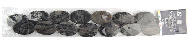 Semi-Precious Oval Shape Beads 2x8" Strand Grey Flake
