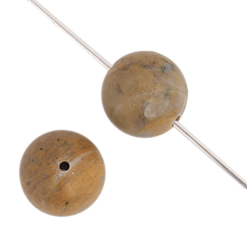 Semi-Precious Round  Beads 8in Strung Picture Jasper