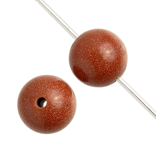 Semi-Precious Round  Beads 8in Strung Gold Sand