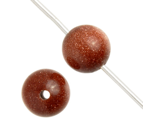 Semi-Precious Round  Beads 8in Strung Gold Sand