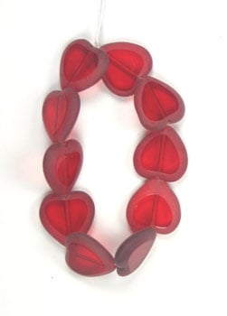 Glass Cut Bead Flat Heart 16x15mm Siam Ruby - Strung