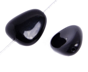 Glass Bead Stone Shape 24x19mm Strung Opaque Jet Black