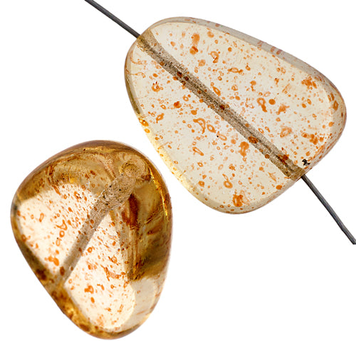 Glass Bead Stone Shape 24x19mm Strung Transparent Dyed With Speckles